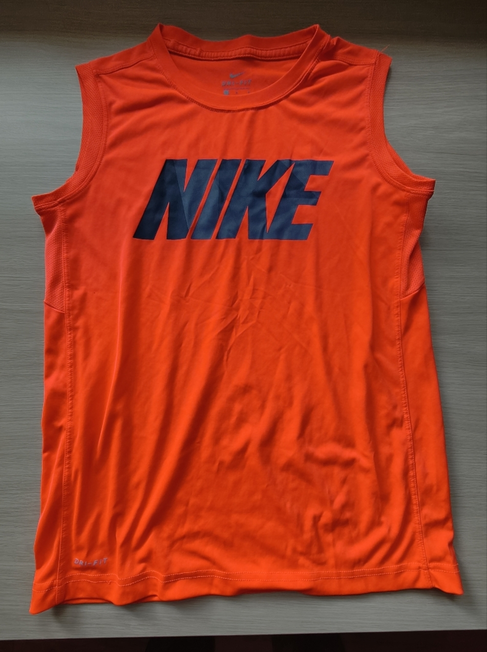 Nike Orange Sleeveless Workout Tank with Navy Logo Nice Comfortable Colorful